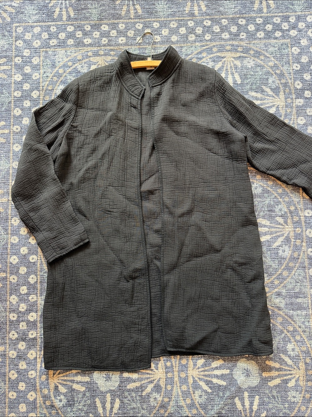 Eileen Fisher Black Textured Open Front Longline Jacket / Blazer.  Size Small.